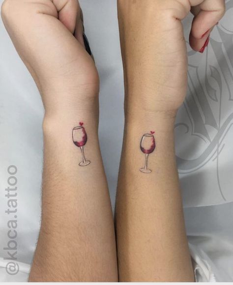 Cute Couple Tattoo, Matching Tattoos For Couples, Girlfriend Tattoos, Tattoo 2022, Couple Tattoo Ideas, Wine Tattoo, Bestie Tattoos, Tattoos For Couples, Matching Friend Tattoos