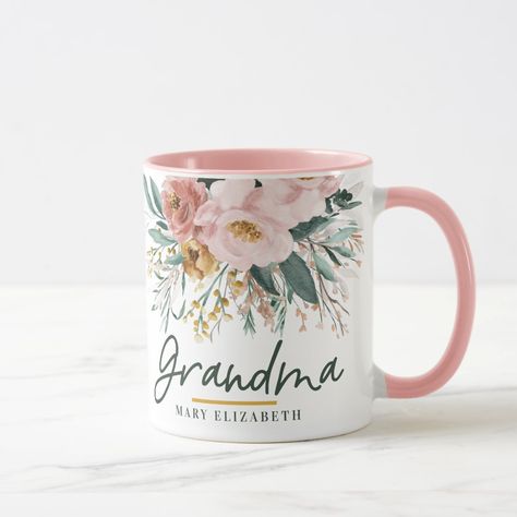 Elegant Grandma, Grandma Coffee Mug, Sublimacion Ideas, Floral Foliage, Grandma Mug, Modern Botanical, Girly Design, Best Mothers Day Gifts, Modern Watercolor