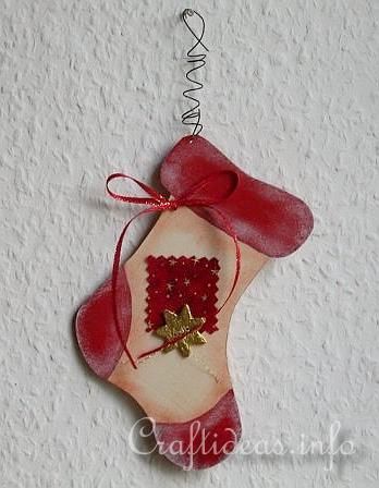 Wood Stocking Ornaments, Painted Wood Stocking, Wooden Stocking Ornaments, Tole Painted Christmas Ornaments Wooden, Wooden Stocking, Wood Craft Patterns, Craft Wood, Stocking Hanger, Stocking Pattern