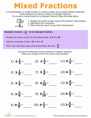 Covering everything from adding and subtracting fractions to fraction inequalities, this worksheet offers a great review. Mixed Fractions Worksheets, Mixed Fractions, Fraction Practice, 5th Grade Worksheets, Improper Fractions, Fifth Grade Math, Algebra Worksheets, Fractions Worksheets, Printable Math Worksheets