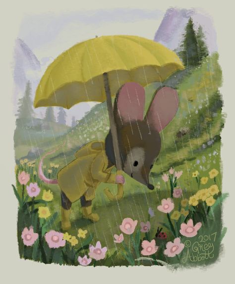 Field Illustration, Rain Illustration, Umbrella Illustration, Book Illustration Layout, Nursery Illustration, Spring Illustration, Storybook Art, Greg Abbott, Picture Books Illustration