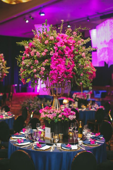 Rich Asian Wedding, Hot Pink Centerpieces, Las Vegas Wedding Ceremony, Purple Wedding Ceremony, Andrea Eppolito, Purple Wedding Reception, Pink Centerpieces, Opulent Wedding, Pink Wedding Decorations