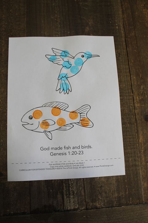 July, Week 1, Fish and Birds sample, Toddlers Bird And Fish Creation Craft, God Made Fish And Birds Craft, God Created Fish And Birds Craft, Awana Puggles, Toddler Sunday School, Preschool Bible Lessons, Preschool Units, Science Club, Preschool Bible