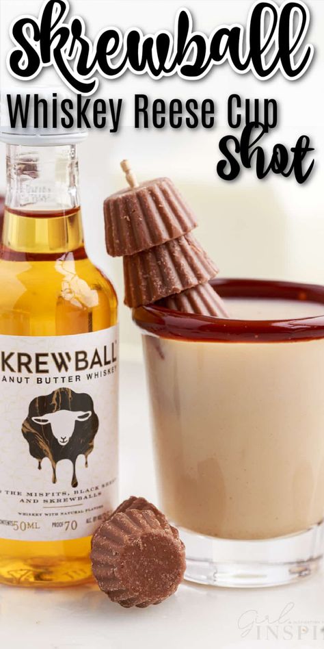 Chocolate Peanut Butter Shots, Skrewball Whiskey Shot Recipes, Reeses Peanut Butter Cup Shots, Screwball Whiskey Shots, Shots With Peanut Butter Whiskey, Peanut Butter Shots Alcohol, Yummy Shots Alcohol, Screwball Shots, Peanut Butter Whisky Cocktails