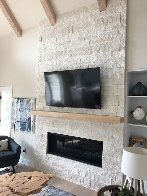 Hewn Stone™ from Cultured Stone® | CSI ENG Light Gray Stone Fireplace, Overgrouted Stacked Stone Fireplace, Electric Fireplace With Stone Surround, Faux Fireplace Stone, Air Stone Fireplace Makeover, Rock Electric Fireplace, Versetta Stone Fireplace, White Stacked Stone Fireplace, Faux Stone Fireplace Makeover