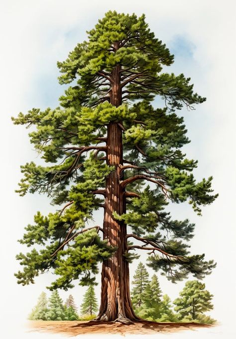 Giant sequoia, big mahogany, symbol of USA - AI generated image royalty free stock images Big Tree Illustration, Twisted Branches, Pine Tree Drawing, Pine Tree Painting, Giant Sequoia, Sequoia Tree, Abstract Art Painting Techniques, Redwood Tree, Fish Drawings