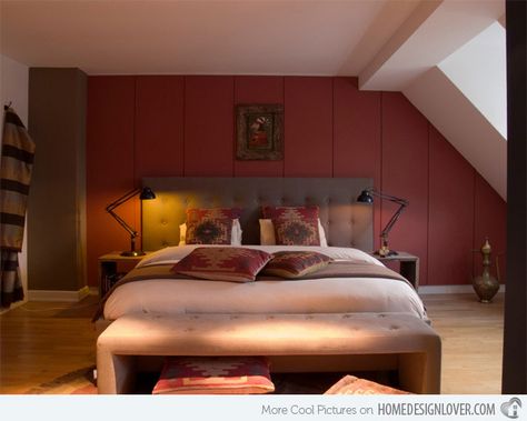 15 Attic Rooms Converted Into Simple Yet Elegant Bedrooms Maroon Bedroom, Burgundy Bedroom Ideas, Red Room Decor, Burgundy Bedroom, Bedroom Decor Pictures, Red Bedroom Design, Romantic Bedroom Design, Burgundy Living Room, Red Bedroom Decor