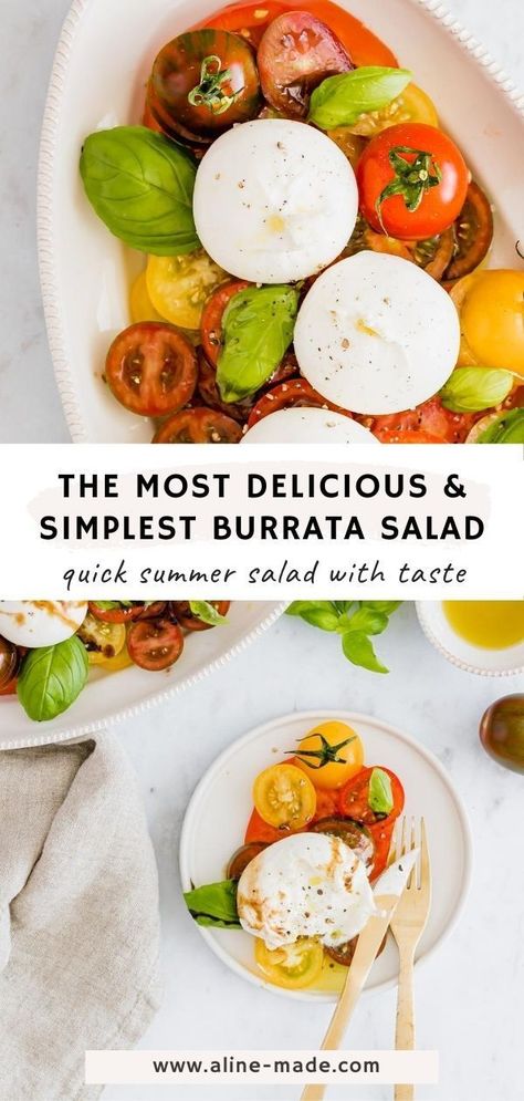 Heirloom Tomato Burrata Salad – A super simple yet delicious summer salad! It’s ready on the table in only 5 minutes, fresh, healthy, and comes with delicious flavors! #burrata #salad #tomato #recipe #heirloom Burrata Salad Recipe, Tomato Burrata Salad, Vegan Grill, Rainbow Tomatoes, Salad Tomato, Salat Dressing, Tomato Recipe, Burrata Salad, Homemade With Love