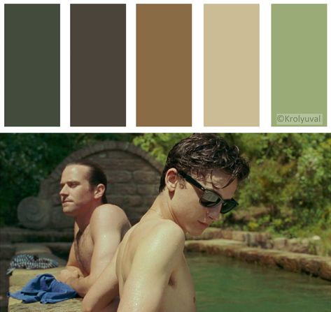 Call me by your name colour study #moviecolors #colourpalette #callmebyyourname Call Me By Your Name Colour Palette, Lady Bird Color Palette, Cmbyn Color Palette, Call Me By Your Name Moodboard, Call Me By Your Name Color Palette, Visdev Art, Movie Color Palette, Colour Grading, Colour Study