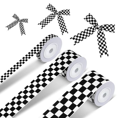 PRICES MAY VARY. Wide Application: The black grosgrain ribbon is suitable for various occasions, such as wedding decorations, gift wrapping, party decorations, DIY crafts, hair bows, scrapbooking, bow ties, headbands, etc. The white checkered printed ribbon is great for racing car theme parties, adding an elegant touch to your decorations. Premium Material: The black grosgrain ribbon is made of high-quality polyester, with a shiny surface and smooth texture, which is not easy to fade or tear. Th Racecar Birthday Party, Racing Car Party, Car Themed Parties, Unique Decorations, Car Theme, Black And White Ribbon, Car Party, Ribbon White, Plaid Decor