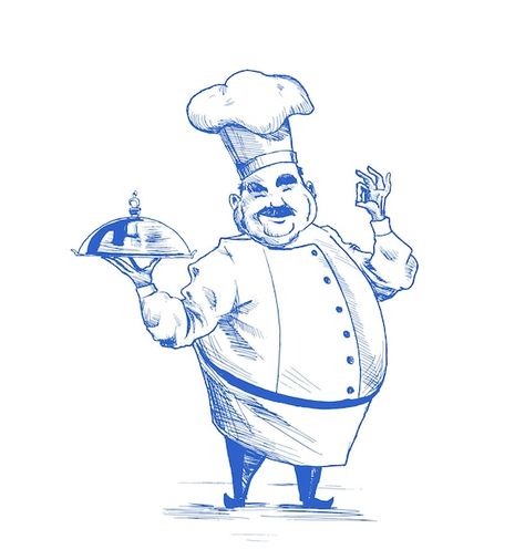 Cook Illustration Chef, Chef Illustration Drawing, Chef Drawing Sketches, Cute Chef Illustration, Chef Cooking Drawing, Chef Sketch, Chef Character Design, Cook Drawing, Catering Business Logo