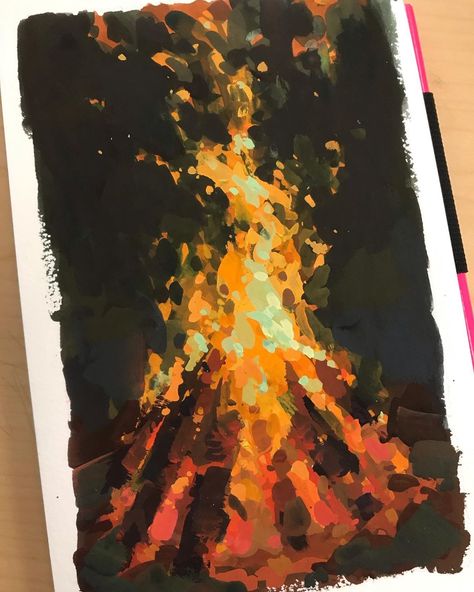 Flame Oil Painting, Painting Flames Fire Acrylic, Acrylic Fire Painting, How To Paint Flames, Fire Gouache, Fire Painting Acrylic, How To Paint Fire, Fire Art Painting, Fire Study