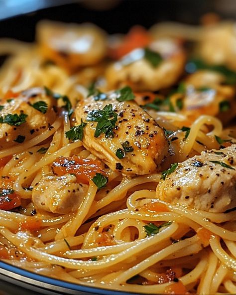 Monterey Chicken Spaghetti 🍝🍗 Ingredients: - 1 lb spaghetti - 2 tablespoons olive oil - 1 lb chicken breasts, cut into bite-sized pieces - 1 teaspoon garlic powder - 1 teaspoon onion powder - Salt and pepper to taste - 1 medium onion, finely chopped - 3 cloves garlic, minced - 1 can (14.5 oz) diced tomatoes, drained - 1/2 cup chicken broth - 1 cup shredded Monterey Jack cheese - 1/4 cup heavy cream - 1/4 cup grated Parmesan cheese - Fresh parsley, chopped (for garnish) Instructions: 1. Cook... Cream Cheese Parmesan Chicken, Shredded Chicken Spaghetti, Monterey Chicken Bubble Up, Monterey Chicken Spaghetti, Diced Chicken Breast Recipes, Overnight Monterey Chicken Pasta, Monterey Jack Chicken Spaghetti, Cream Cheese Chicken Spaghetti 12 Tomatoes, Health Lunches