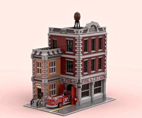 Modular Fire station | Or a better name I come up with later… | Flickr Lego Fire Station, Lego City Fire Station, Brick Extension, Lego House Ideas, Lego Village, Lego Fire, Lego Furniture, Lego Truck, Lego Diy