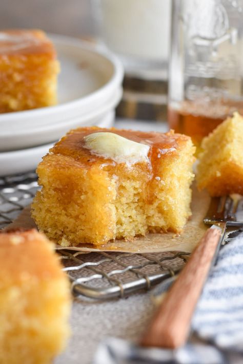 The BEST Homemade Cornbread • Dance Around the Kitchen Johnny Cakes Recipe, Cornbread Recipe Sweet, Honey Cornbread, Johnny Cake, Southern Cornbread, Homemade Cornbread, Sweet Cornbread, Cornbread Mix, Homemade Pastries