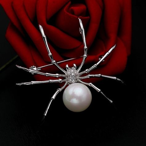 Elegant Women Crystal Insect Spider Artificial Pearl Brooch Pins Men Coat Dress Scarf Scarf Buckle Female Wedding Vintage Brooch Wedding Jewelry Black And White Spider, Spider Brooch, Spider Jewelry, Scarf Tie, Brooch Men, Safety Pin Earrings, Earrings Aesthetic, Diamond Brooch, Pearl Brooch