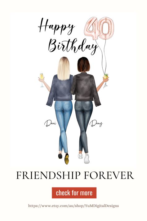 Surprise your friends, sister, mom, family with this personalized Best Friends Gift Idea! A beautiful custom Girlfriends Portrait! ❤️ Choose outfits, hair and accessories and Personalize gift for your family, girlfriends, sisters or soulmates! ➥ ❤️ Find matching items here: https://www.etsy.com/au/shop/YuMDigitalDesigns?ref=seller-platform-mcnav&search_query=90 Best Friends Sister, Chose Outfit, Bestie Gifts, 40th Birthday Gifts, Best Friend Gift, Birthday Gift For Her, 40th Birthday, Birthday Gifts For Her, Matching Items