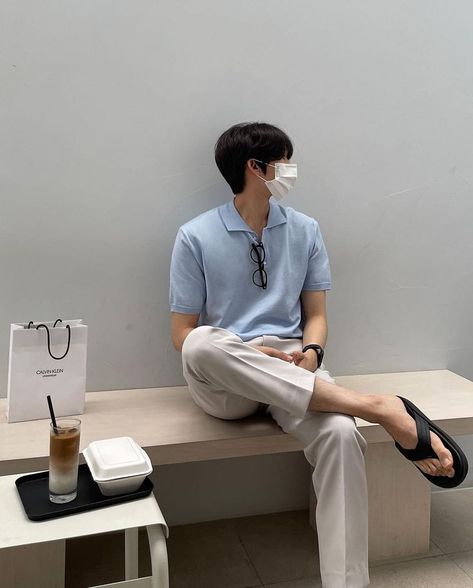 Polo Outfit Men Korean, Blue Polo Outfit Men, Polo Outfit Men, Polo Shirt Outfit Men, Korean Street Fashion Men, Kpop Fashion Men, Polo Shirt Outfits, Polo Outfit, Shirt Outfit Men