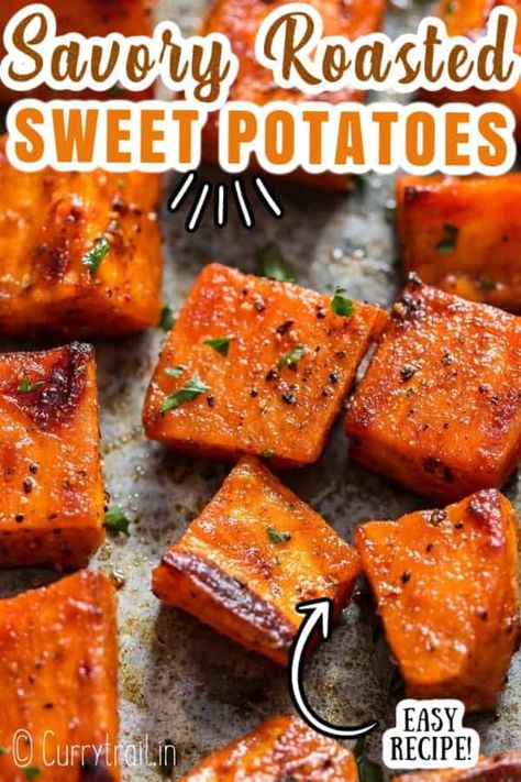 Sweet Potato Cubes Recipes, Baked Sweet Potato Recipes Ovens, Sweet Potatoes Side Dishes, Healthy Starch Sides, Diced Sweet Potatoes Baked, Yam Recipes Healthy, Weeknight Sides, Fall Potatoes, Baked Sweet Potato Cubes