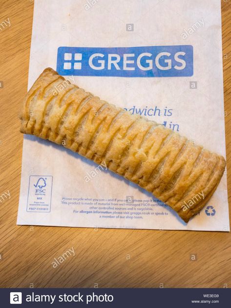 A Greggs, vegan-friendly, sausage roll sitting on top of some Greggs packaging Stock Photo Vegan Sausage Rolls, Sausage Roll, Pinterest Contest, Vegan Sausage, Sausage Rolls, Big Brother, Vegan Friendly, Rolls, High Resolution