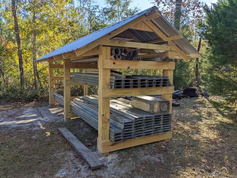 Sawmill Wood Storage, Sawmill Shed Building, Lumber Mill Buildings, Outdoor Lumber Storage Ideas, Sawmill House, Sawmill Shed, Timber Projects, Craft Holder, Material Storage