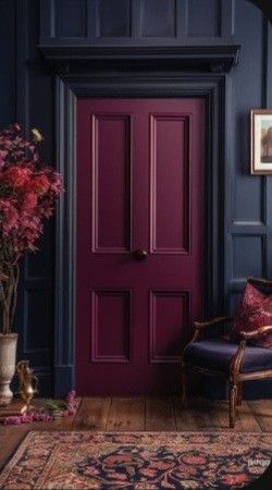 Moody Purple Paint Colors, Cottagecore Bedroom Pink, Door Painting Ideas Bedroom, Dark Purple Paint, Dark Purple Walls, Purple Ceiling, Burgundy Bedroom, Burgundy Walls, Purple Paint Colors