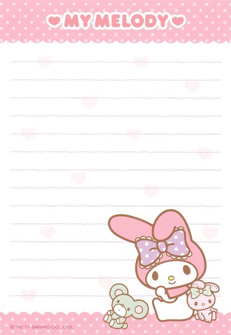 Kawaii Printables, Writing Printables, Hello Kitty Printables, My Melody Wallpaper, Note Writing Paper, Vintage Writing, Writing Paper Printable, Sanrio Japan, Memo Paper