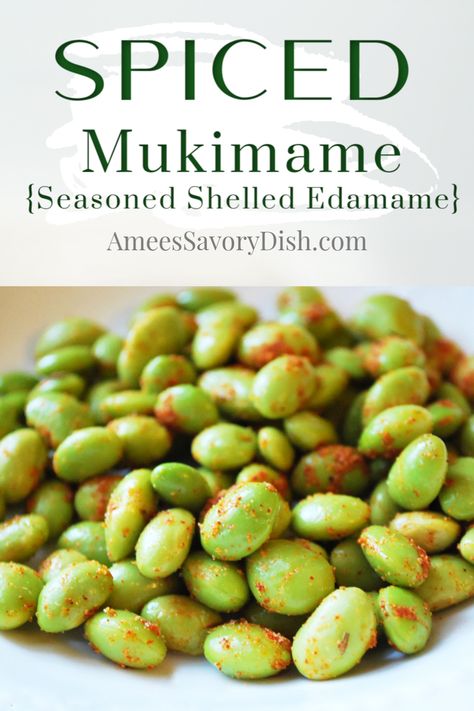 A recipe for spiced mukimame (seasoned shelled edamame) made with homemade seasoned salt and steamed frozen mukimame.  An easy, nutritious and tasty appetizer or snack! #snackideas #healthysnacks #edamame Steamed Edamame Recipes, Frozen Shelled Edamame Recipes, Mukimame Recipe, Edamame Seasoning, Edamame Recipes Snack, Homemade Seasoned Salt, Shelled Edamame, Homemade Seasoning Salt, Edamame Recipes