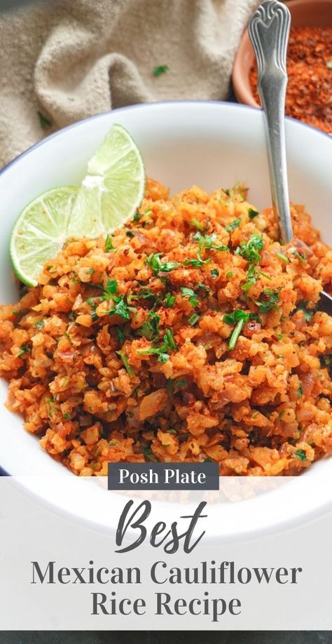 Riced Califlower Recipes, Traditional Mexican Rice, Cauliflower Mexican Rice, Spanish Cauliflower Rice, Mexican Cauliflower Rice, Mexican Cauliflower, Red Pepper Paste, Healthy Mexican Recipes, Spicy Cauliflower