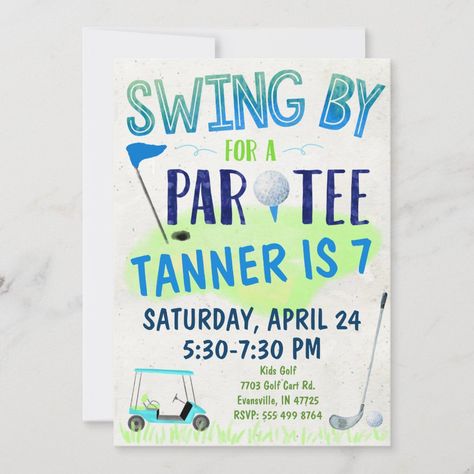 Golf Theme Birthday Invitation Kids Golf Party, Golf Birthday Party Invitations, Golf Party Invitations, Golf Theme Birthday, Golf Theme Party, Golf Invitation, Golf Birthday Party, Golf Party, 2nd Birthday Party Themes