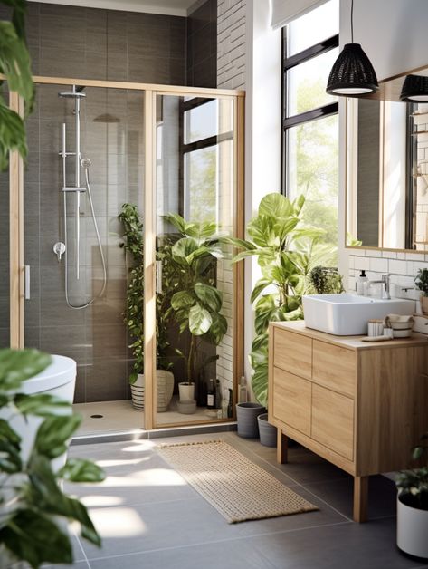 Spa Bathroom Inspiration, Fresh Bathroom Ideas, Spa Home Bathroom, Plant In Bathroom, Tropical Bathrooms, Tropical Bathroom Design, Tropical Bathroom Ideas, Modern Tropical Interior Design, Bathroom With Plants