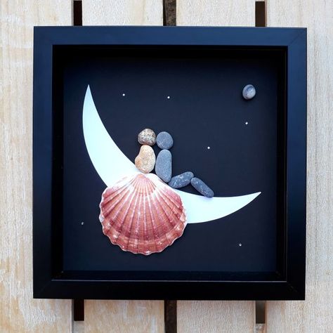 Wedding pebble picture Wedding present Wedding Gift | Etsy Wedding Gifts Painting, Pebble Art Family, Nautical Crafts, Pebble Pictures, Gemstone Art, Gifts For Girlfriend, Frame Gift, Sea Glass Crafts, Wedding Present