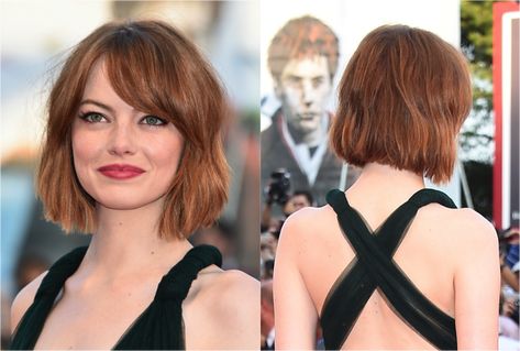 The 20 Hottest Bob Hairstyles for 2014: Emma Stone's Graduated Bob With Side-swept Bangs Style Bob, Graduated Bob, Square Face Hairstyles, Medium Bob Hairstyles, Hair Styles 2014, Square Face, Side Swept, Classic Hairstyles, Emma Stone