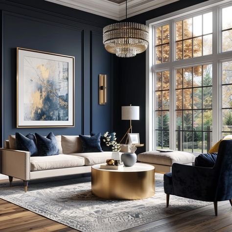 Navy Home Interior, Urban Style Living Room, Grey And Blue Living Room, Brown And Blue Living Room, Swedish Apartment, Art Deco Interior Design, Dining Room Interiors, Style Living Room, Blue Living Room