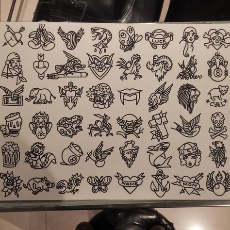 Tattoos Small Tattoo Flash Art, Small Traditional Flash, Small Old School Tattoo, Small Flash Tattoo Ideas, Small Tattoo Flash, Traditional Tattoo Gap Fillers, Small Traditional Tattoo Fillers, Traditional Flash Tattoo, Filler Tattoo Designs