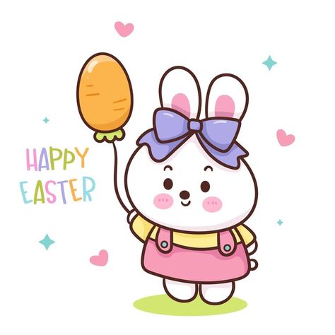 Vector easter bunny with a balloon | Premium Vector #Freepik #vector #children #kawaii #kids-illustration #cute-kids Easter Cartoons, Happy Kitten, Cute Gnomes, Baby Shower Wishes, Happy Easter Card, Bunny Design, Fairy Tale Books, About Easter, Unicorn Cat