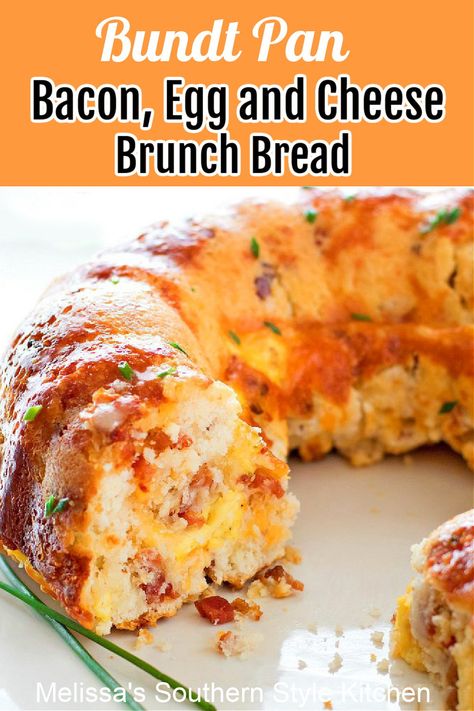 Bundt Pan Bacon Egg and Cheese Brunch Bread is a delicious start to ANY day #brunchbread #baconeggandcheese #cheesebread #bacon #bundtpan #buntpanbread #breadrecipes #biscuits #breakfast #eggs #southernfood #southernrecipes #holidaybrunch #holidayrecipes #buttermilkbiscuits Bundt Pan Bacon Egg Cheese Brunch Bread, Bundt Pan Breakfast Casserole With Biscuits, Breakfast In A Bundt Pan, Bunt Pan Breakfast Recipes, Breakfast Bundt Casserole, Bundt Pan Breakfast Casserole, Bundt Casserole, Bundt Pan Breakfast, Easy Breakfast Casserole Sausage