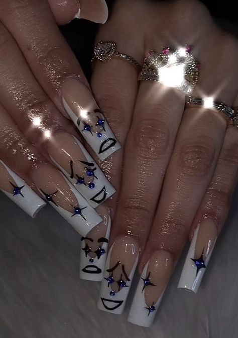 Chicano Nails Designs, Smile Now Cry Later Nails, Chola Nails Designs, Chola Nails Acrylic, Gangster Nails Designs, Cholo Nails, Chicano Nails, Gangster Nails, Chicana Nails