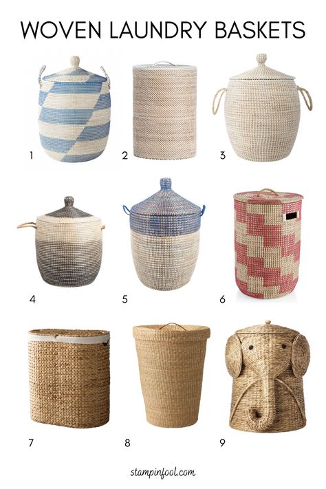 9 Must Have Woven Laundry Baskets for 2021 | StampinFool.com New Traditional Home Decor, Elephant Hamper, Pink Hamper, Transitional Home Decor Ideas, Kids Laundry Basket, Woven Hamper, Kid Laundry, Woven Laundry Basket, Toy Storage Solutions