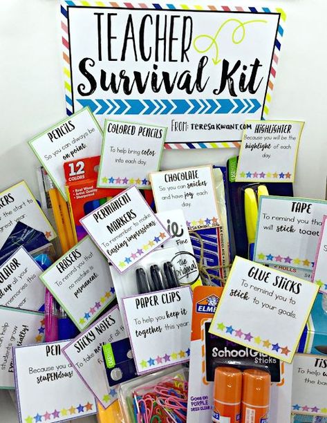 Back To School Survival Kit, Thankful Gifts, Schul Survival Kits, Teacher Survival Kit, Teacher Morale, Monte Alto, Survival Kit Gifts, School Survival Kits, Pto Ideas