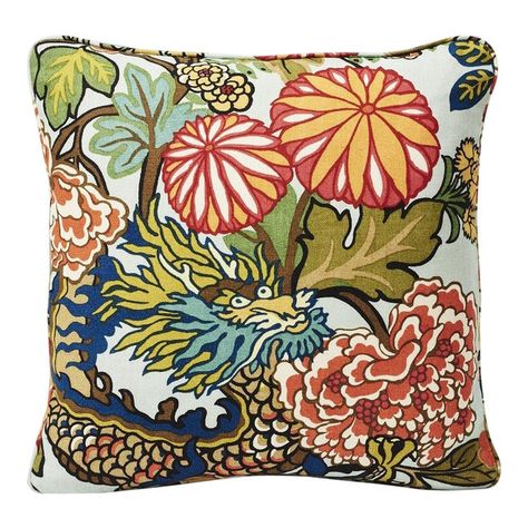 MA Allen's Raleigh, NC Home Is Chic AND Family-Friendly Schumacher Chiang Mai Dragon, Chiang Mai Dragon, Chinoiserie Motifs, Art Deco Print, Pillow Cover Design, Pillows And Throws, Art Deco Inspired, Velvet Pillows, Inspiration Art