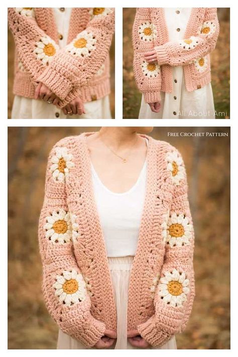 Cozy Days Daisy Cardigan Free Crochet Pattern Phone Bag Crochet, Daisy Cardigan, Granny Square Cardigan, Square Cardigan, Cardigan Crochet, Crochet Daisy, Diy Magazine, Bobble Stitch, Shawl Crochet Pattern