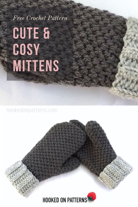 Crocheted Mittens, Cosy Crochet, Moss Stitch Pattern, Crochet Baby Mittens, Mittens Crochet, Crochet Mitts, Crochet Mittens Free Pattern, Crochet Mittens Pattern, Knitted Mittens Pattern