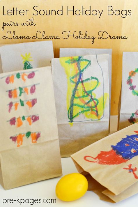 A holiday/Christmas theme literacy activity based on the book Llama Llama Holiday Drama; for preschool, pre-k, and kindergarten Teach Alphabet, Book Themed Activities, Christmas Drama, Holiday Bags, December Ideas, Drama Activities, Christmas Preschool, Pre K Pages, Letter Recognition Activities