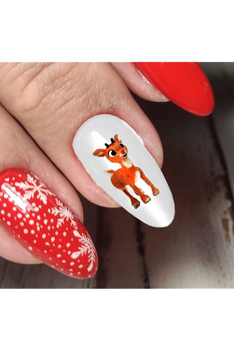 Reindeer Nails, Grinch Stickers, Red Nose Reindeer, Christmas Makeup Look, Waterslide Decals, Seasonal Nails, Winter Nail Art, Rudolph The Red, Red Nose