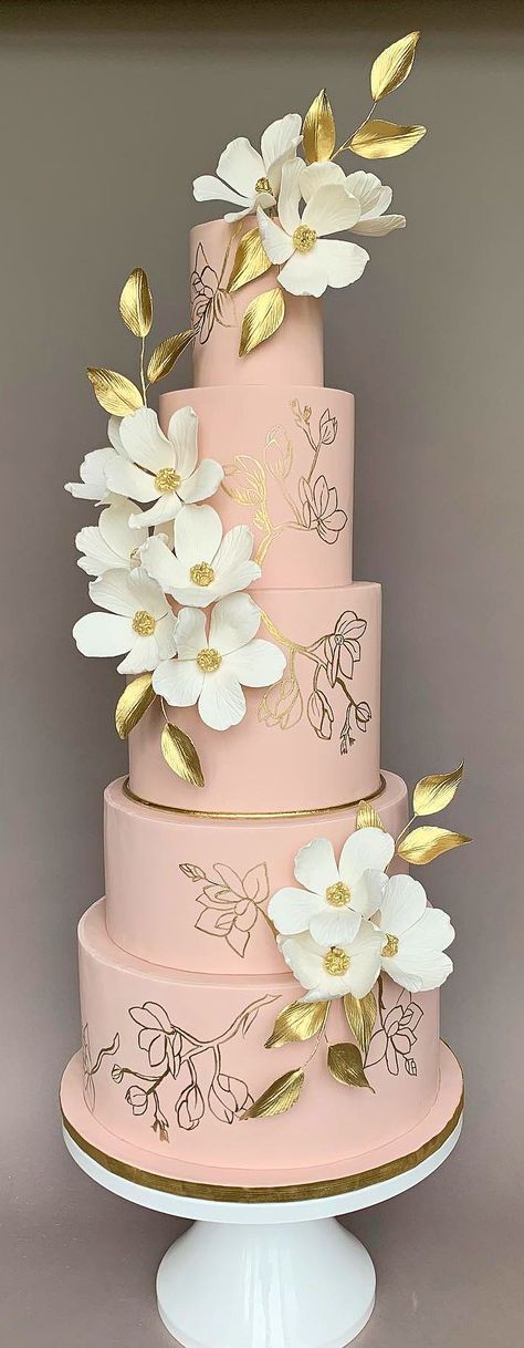 Peach Wedding Cake, Wedding Cake Peach, Beautiful Wedding Cake, Wedding Cake Ideas, Modern Cakes, Romantic Wedding Cake, White Wedding Cakes, Simple Wedding Cake, Wedding Cake Stands