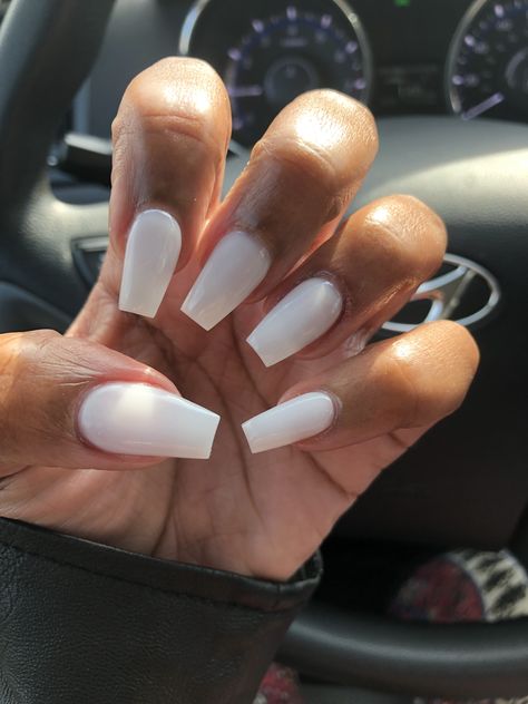 Nails For Fat Fingers, Medium Coffin Shape Nails, Medium Length Coffin Nails, Milk White Nails, Coffin Shaped Nails, Fat Fingers, Ballerina Nails Designs, Bedroom Board, Nails Shape