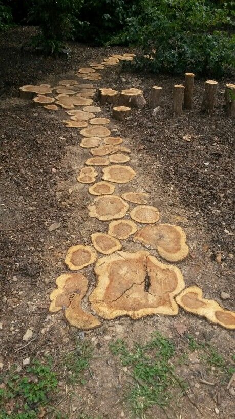 Wood Round Walking Path, Butterfly Garden Plants, Cahuita, Natural Landscaping, Natural Fence, Hillside Garden, Garden Walkway, Landscaping With Large Rocks, Backyard Sheds