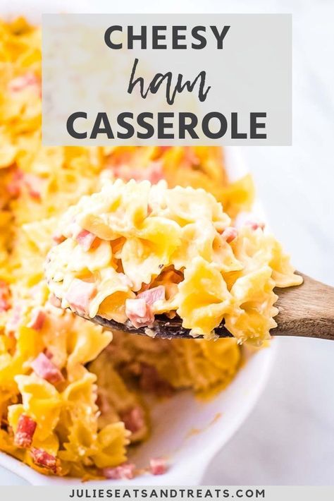 Ham Casserole is the perfect combination of cheese, bow tie pasta and ham! It's perfect for when you have leftover ham you need to use up or if you want a quick and easy dinner that's comforting! #ham #casserole Cheesy Baked Mac And Cheese, Pasta Ham, Cheesy Ham Casserole, Ham And Cheese Pasta, Ham Dinner Recipes, Cheesy Casserole Recipes, Ham Casserole Recipes, Bow Tie Pasta, Ham Dinner