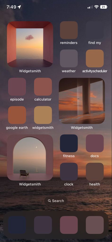 sunset, aesthetic, home screen, warm sunset Spring Homescreen Aesthetic, Phone Themes Colorful, Ios 16 Home Screen Ideas Orange, Sunset Phone Theme, Colorful Homescreen Layout, Vintage Iphone Theme Ideas, Summer Aesthetic Homescreen Layout, Sunset Homescreen Layout, Themed Homescreen Ideas